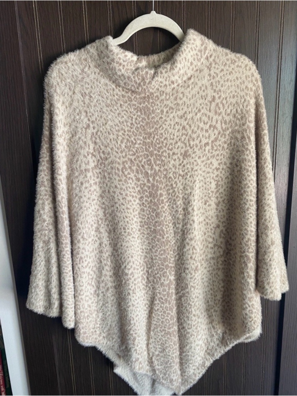 Chicos Leopard Print Faux Fur Poncho Evening Wear Shawl Beige S/M NWT
